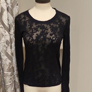 rag & bone Black Sheer Floral Blouse